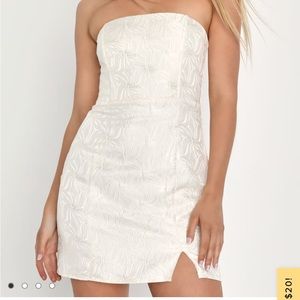 Bubbly Beauty Ivory Jacquard Strapless Bustier Mini Dress